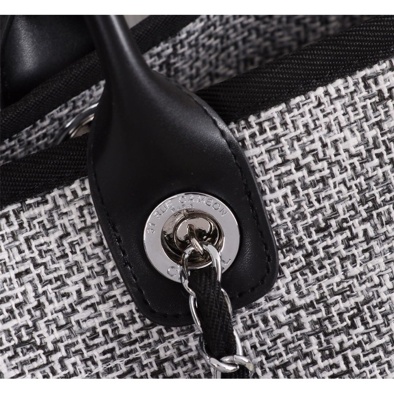 Ch*el deauville tote woven large charcoal black