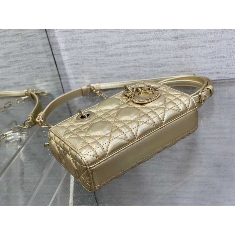 d*or lady d-joy S*per mini bag sheepskin champagne gold
